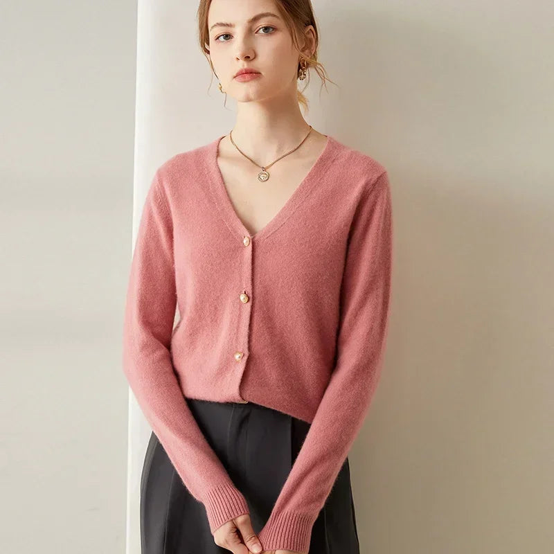 Elegant Cashmere V-Neck Knit Cardigan