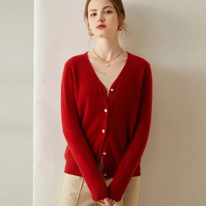 Elegant Cashmere V-Neck Knit Cardigan