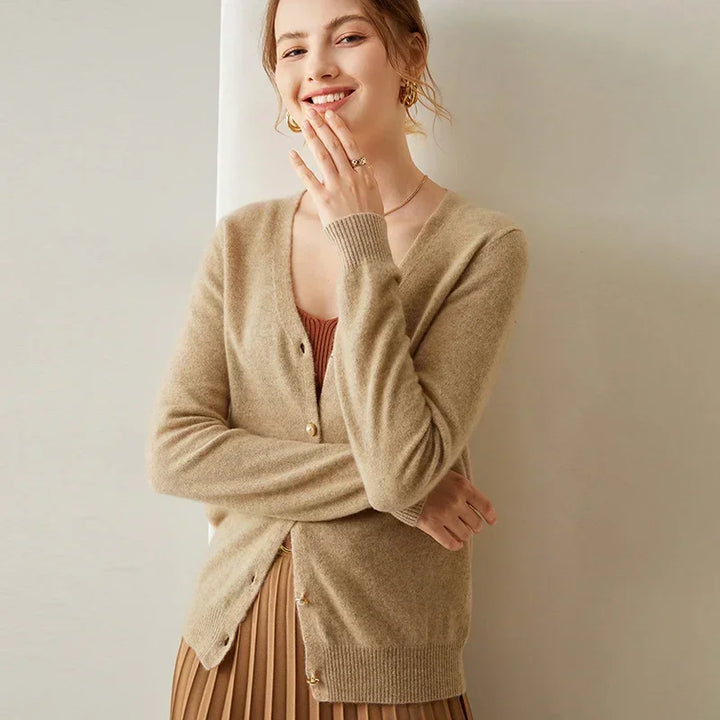 Elegant Cashmere V-Neck Knit Cardigan