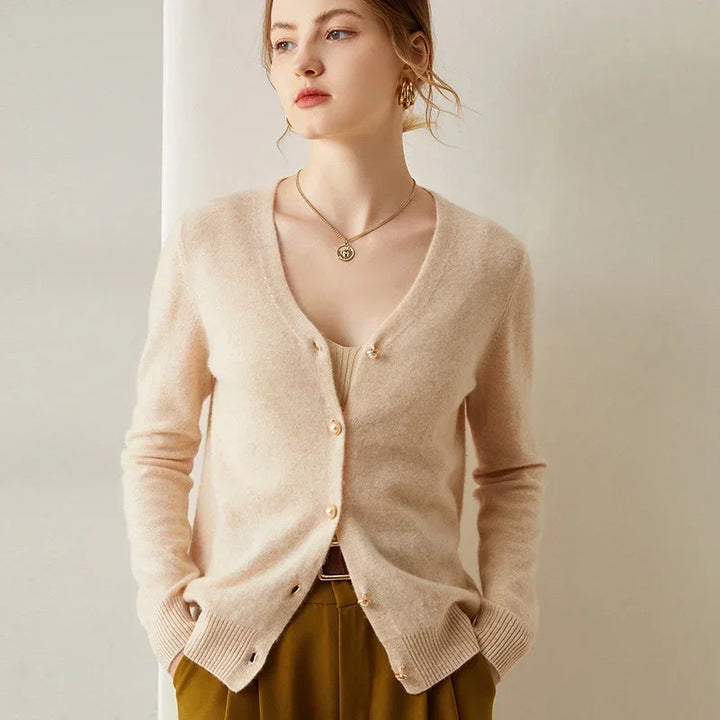 Elegant Cashmere V-Neck Knit Cardigan