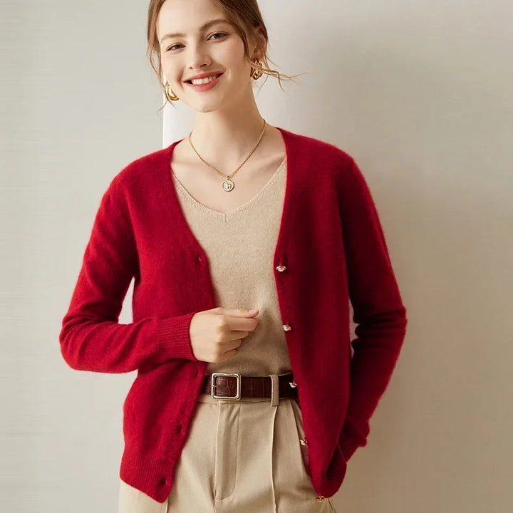 Elegant Cashmere V-Neck Knit Cardigan