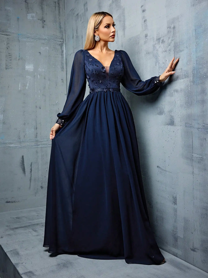 Elegant Long Sleeve Evening Gown Dress