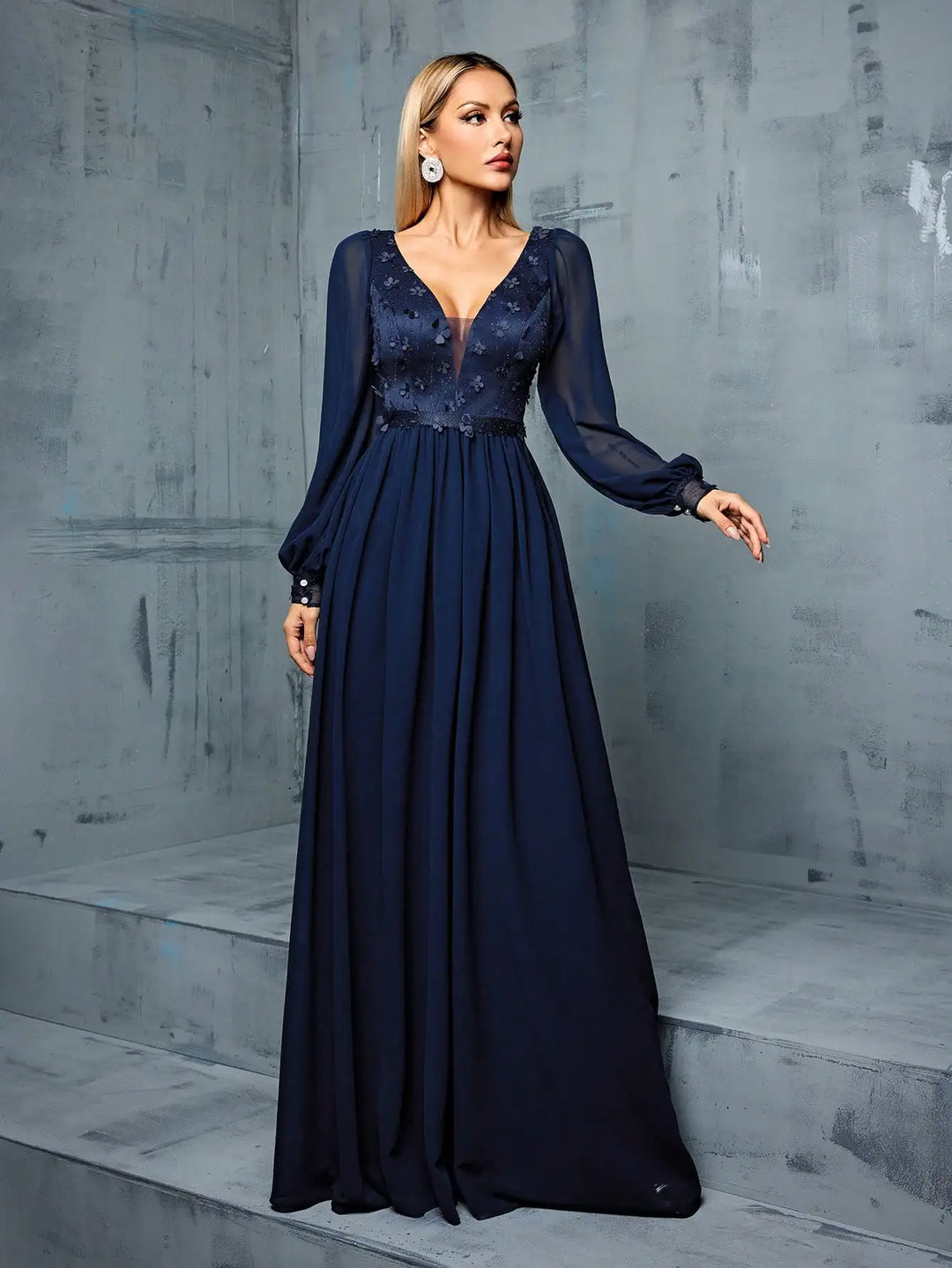 Elegant Long Sleeve Evening Gown Dress