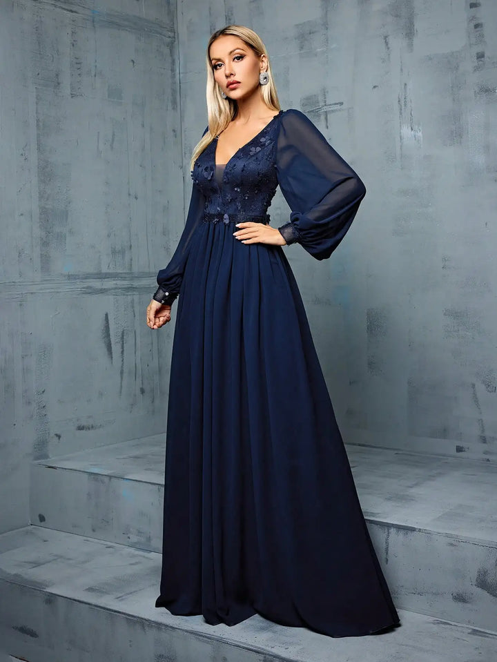 Elegant Long Sleeve Evening Gown Dress