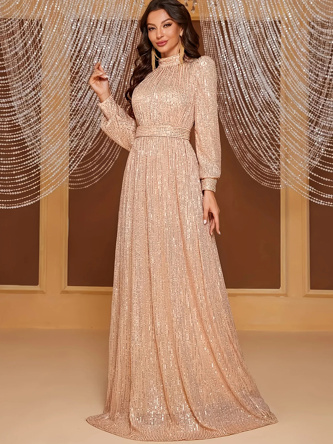 Elegant Long Sleeve Lace Maxi Dress