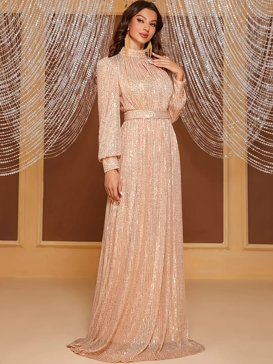 Elegant Long Sleeve Lace Maxi Dress