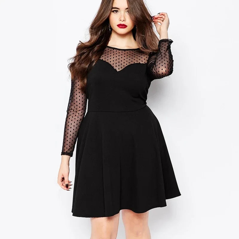 Elegant Mesh Sleeve Knee Dress
