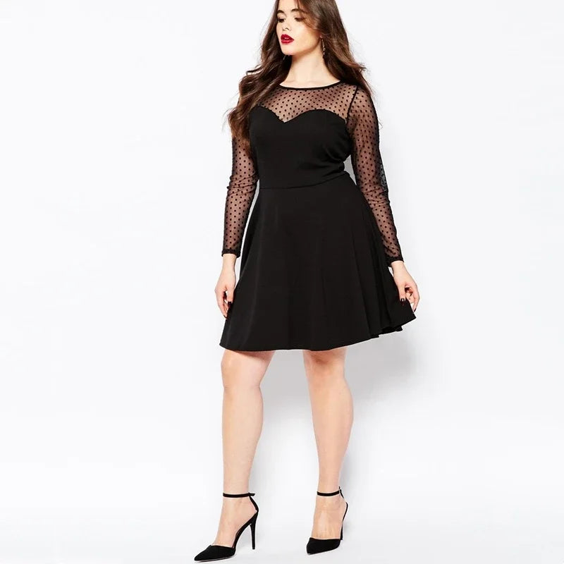 Elegant Mesh Sleeve Knee Dress
