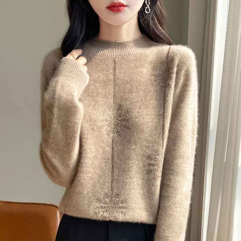 Elegant Mock-Neck Knit Christmas Sweater