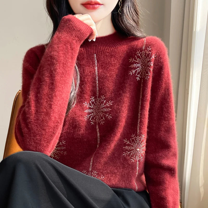 Elegant Mock-Neck Knit Christmas Sweater