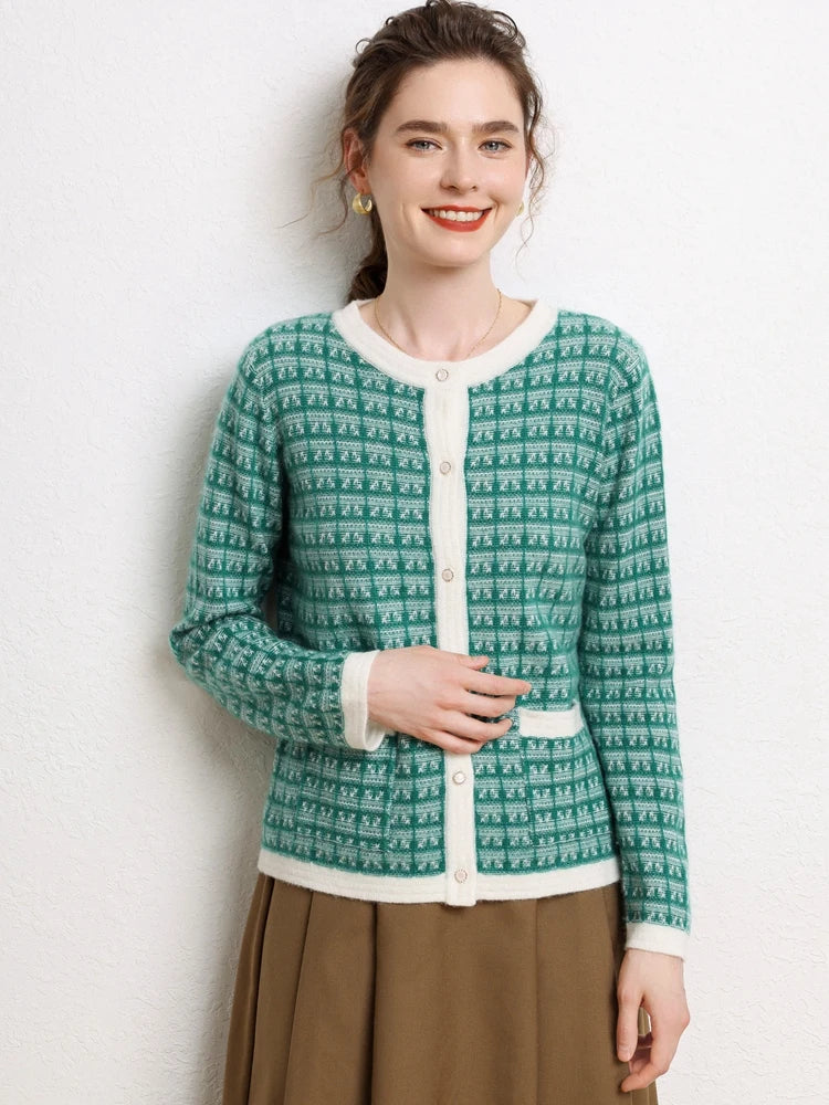 Elegant Patterned Cashmere Knit Cardigan