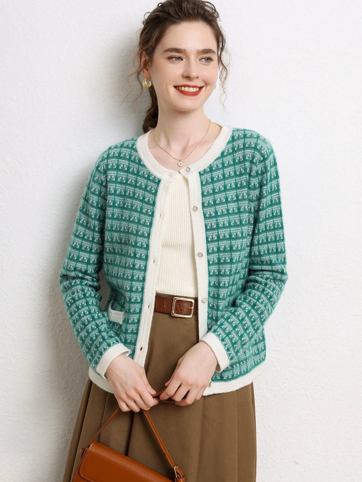 Elegant Patterned Cashmere Knit Cardigan