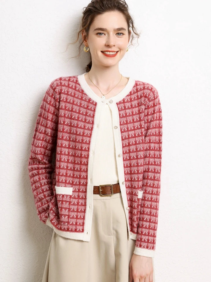 Elegant Patterned Cashmere Knit Cardigan