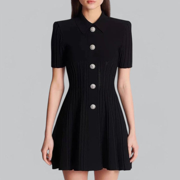 Elegant Pleated Ribbedknit Mini Dress