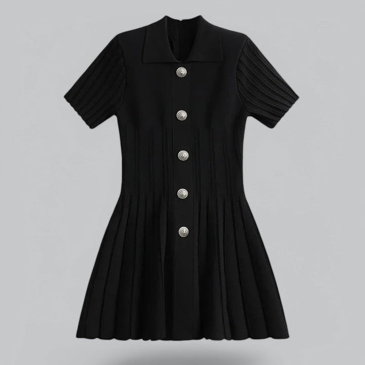Elegant Pleated Ribbedknit Mini Dress