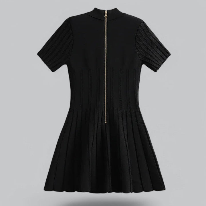 Elegant Pleated Ribbedknit Mini Dress