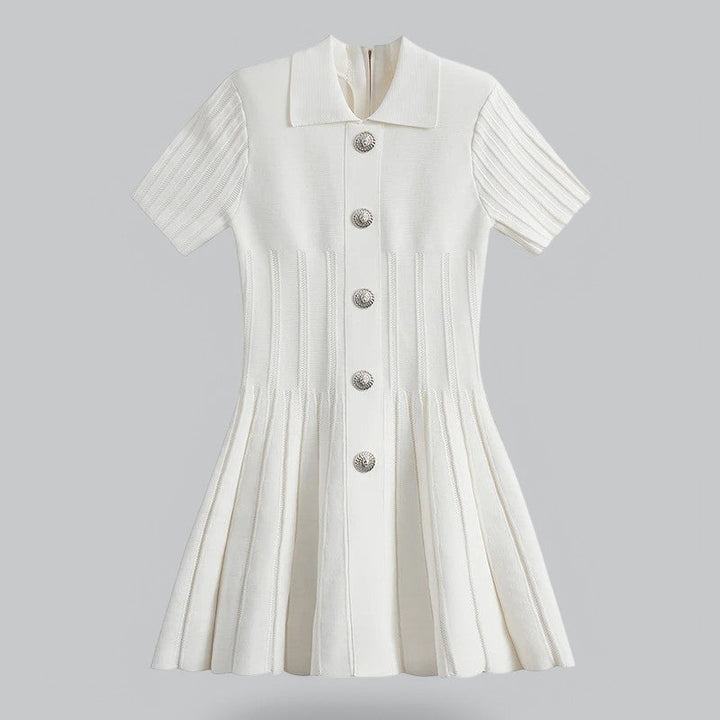 Elegant Pleated Ribbedknit Mini Dress