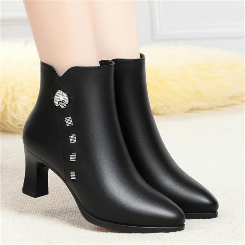 Elegant Rhinestone Heel Boots