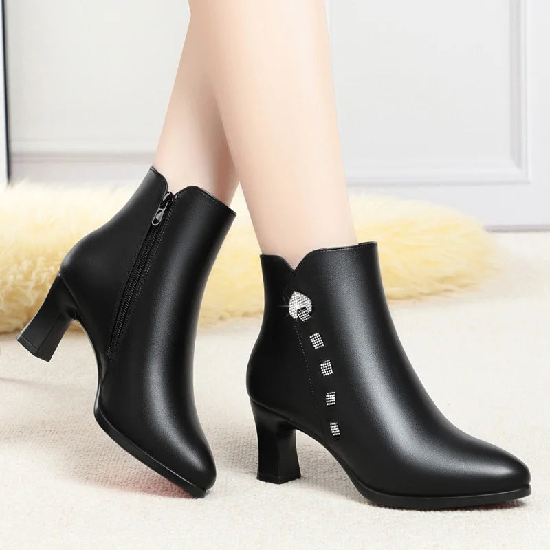 Elegant Rhinestone Heel Boots