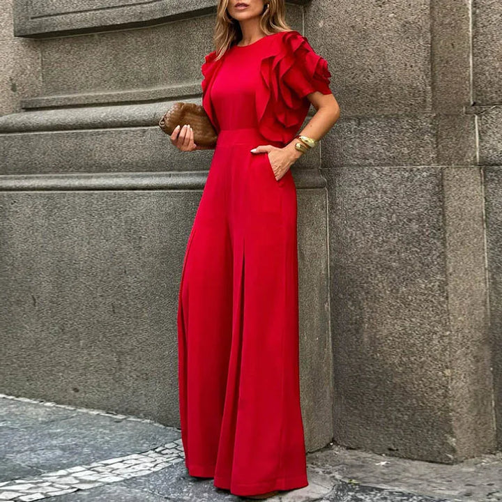 Elegant Ruffle Sleeve Wide Leg Jumpsuit