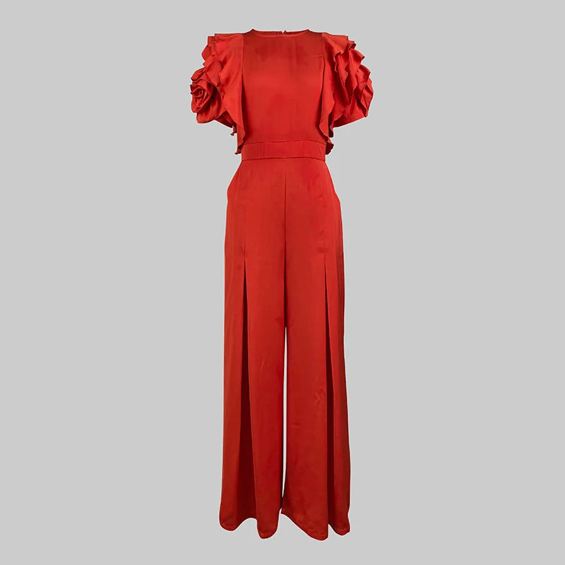 Elegant Ruffle Sleeve Wide Leg Jumpsuit