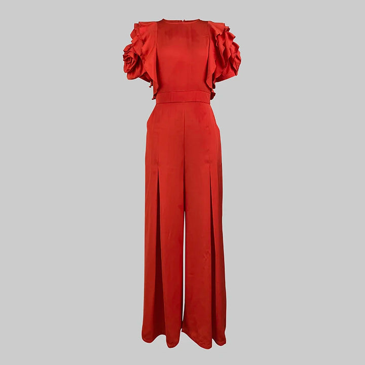 Elegant Ruffle Sleeve Wide Leg Jumpsuit
