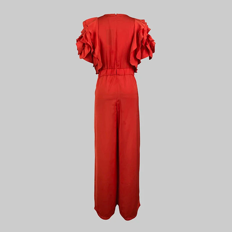 Elegant Ruffle Sleeve Wide Leg Jumpsuit