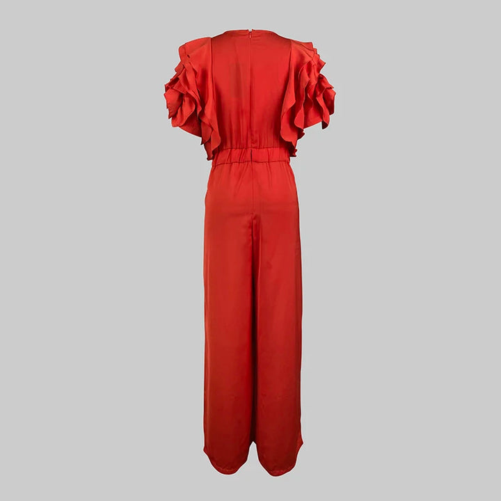 Elegant Ruffle Sleeve Wide Leg Jumpsuit