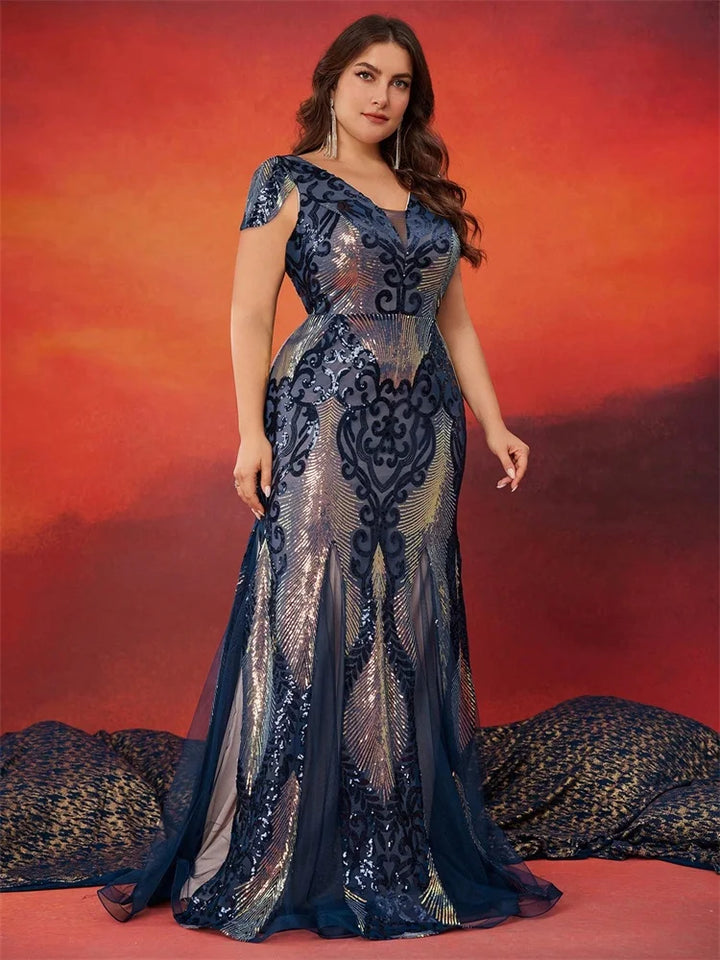 Elegant Sequin Embroidered Evening Gown