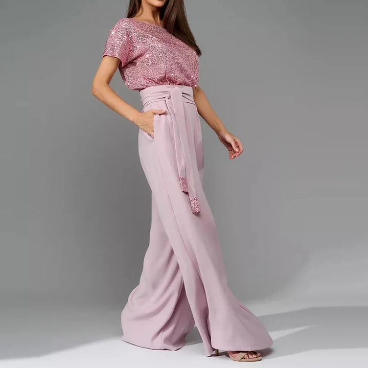 Elegant Sequin Top Wide Leg Jumpsuit