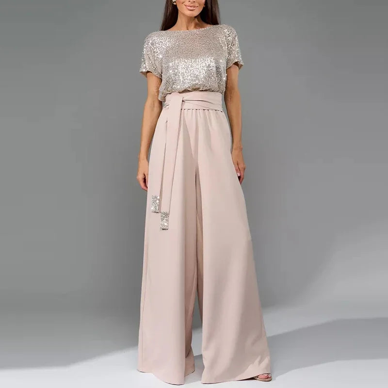 Elegant Sequin Top Wide Leg Jumpsuit