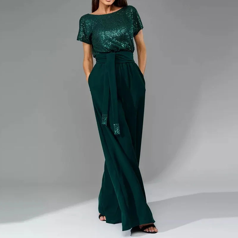 Elegant Sequin Top Wide Leg Jumpsuit