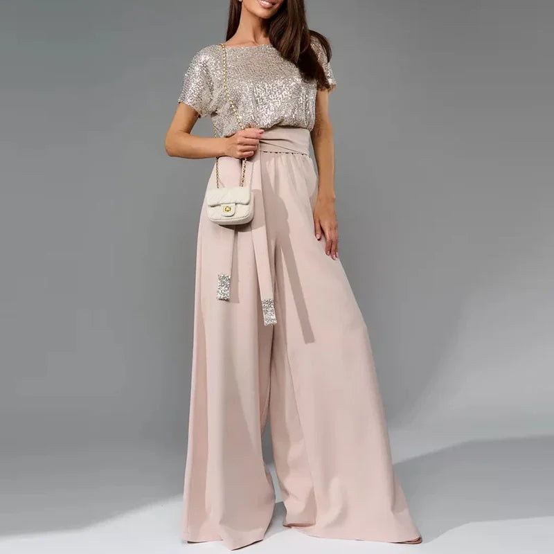 Elegant Sequin Top Wide Leg Jumpsuit