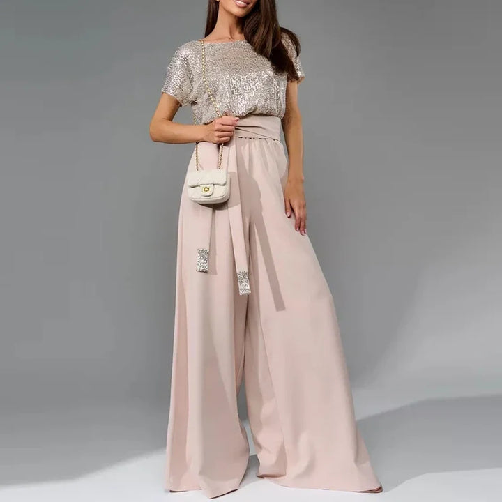 Elegant Sequin Top Wide Leg Jumpsuit