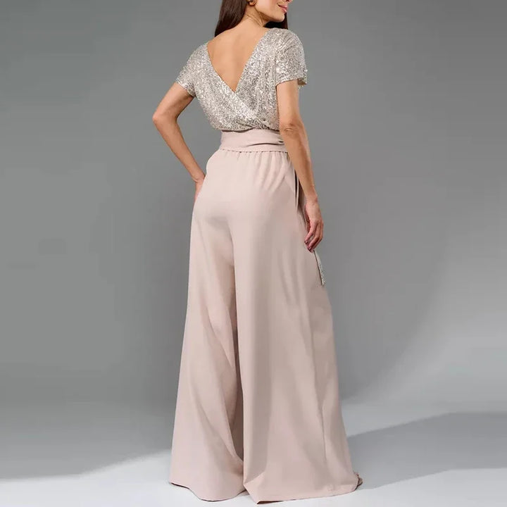 Elegant Sequin Top Wide Leg Jumpsuit