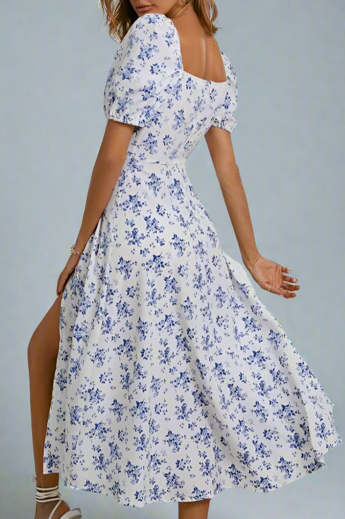 Elegant Short Sleeve Floral Midi Dress