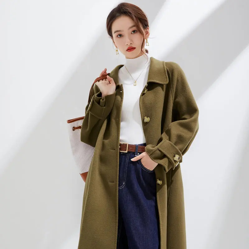 Elegant Single-Breasted Wool Cashmere Coat
