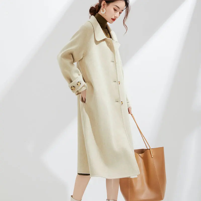 Elegant Single-Breasted Wool Cashmere Coat