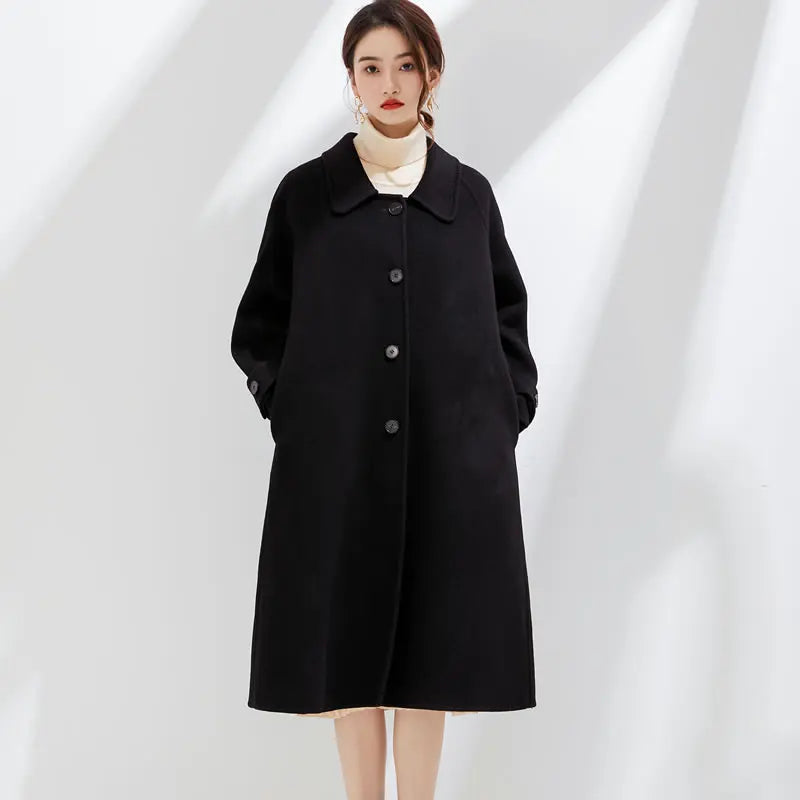 Elegant Single-Breasted Wool Cashmere Coat