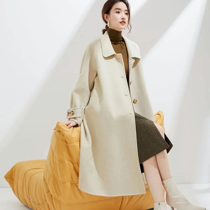Elegant Single-Breasted Wool Cashmere Coat