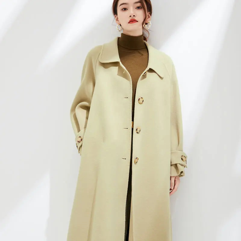 Elegant Single-Breasted Wool Cashmere Coat