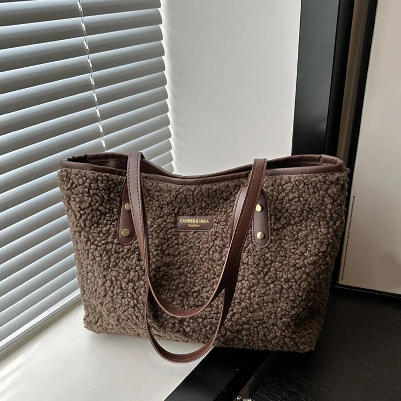 Elegant Soft Lamb Wool Large Tote