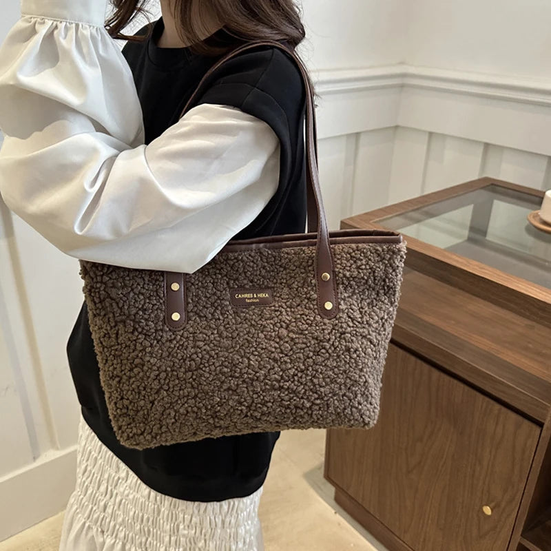 Elegant Soft Lamb Wool Large Tote