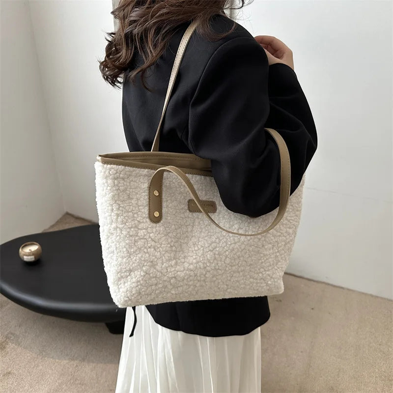 Elegant Soft Lamb Wool Large Tote