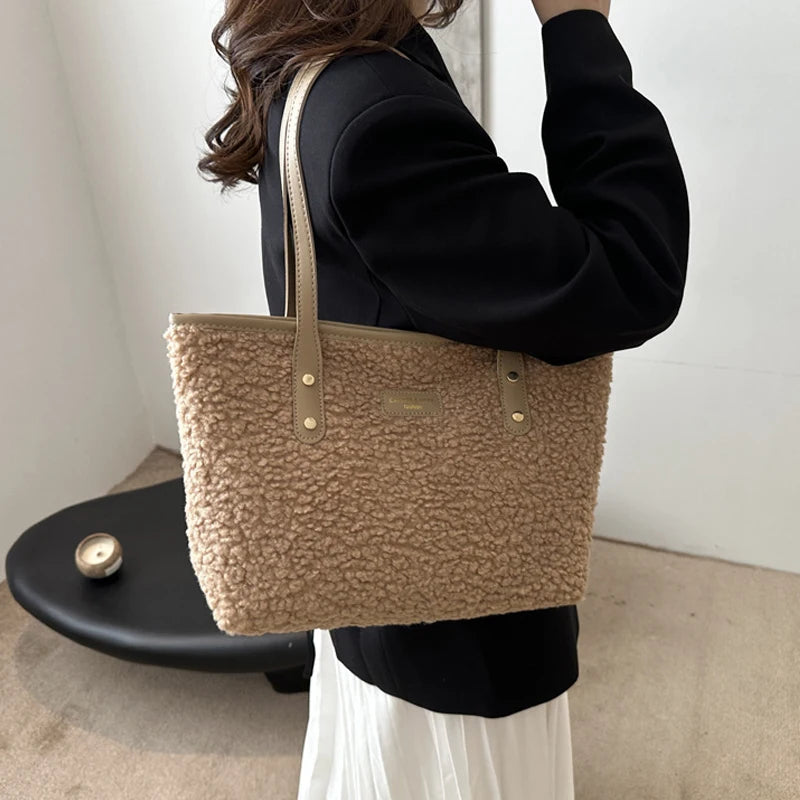 Elegant Soft Lamb Wool Large Tote