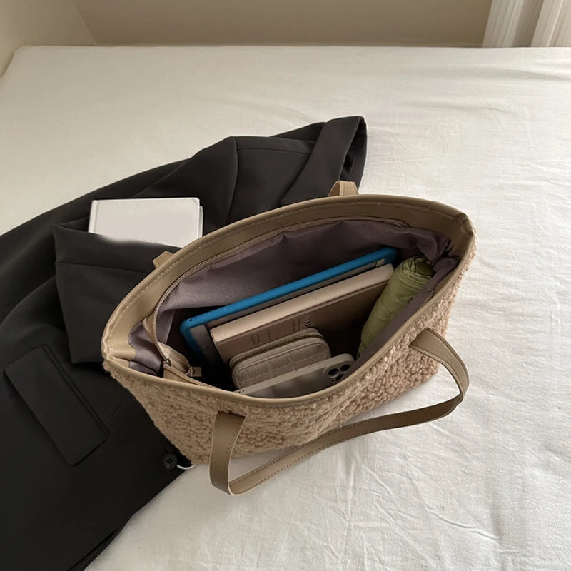 Elegant Soft Lamb Wool Large Tote
