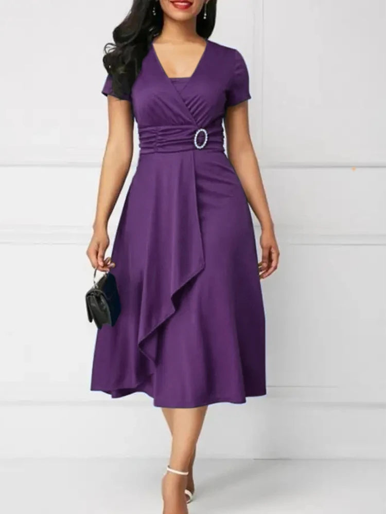 Elegant V-Neck Midi Party Dress