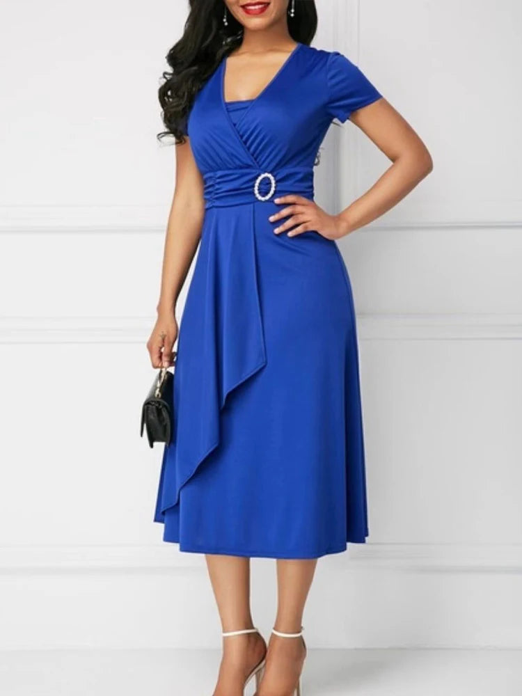 Elegant V-Neck Midi Party Dress