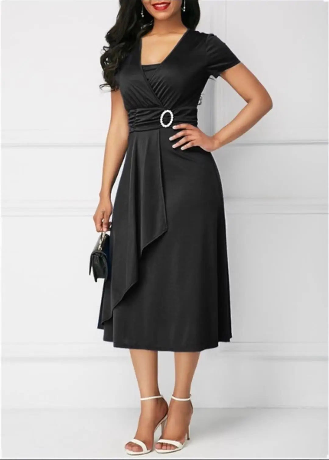 Elegant V-Neck Midi Party Dress