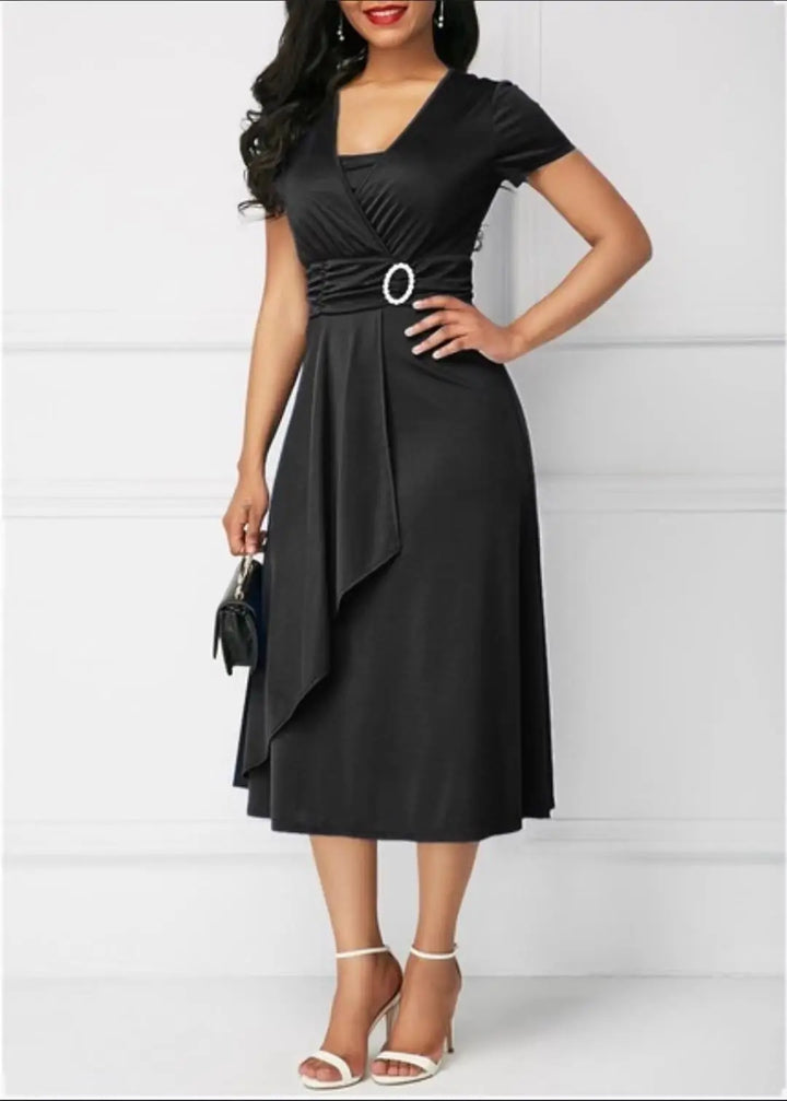 Elegant V-Neck Midi Party Dress